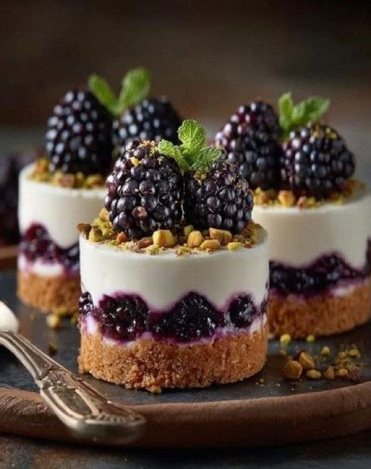 Cheesecake mit Brombeeren und Pistazien